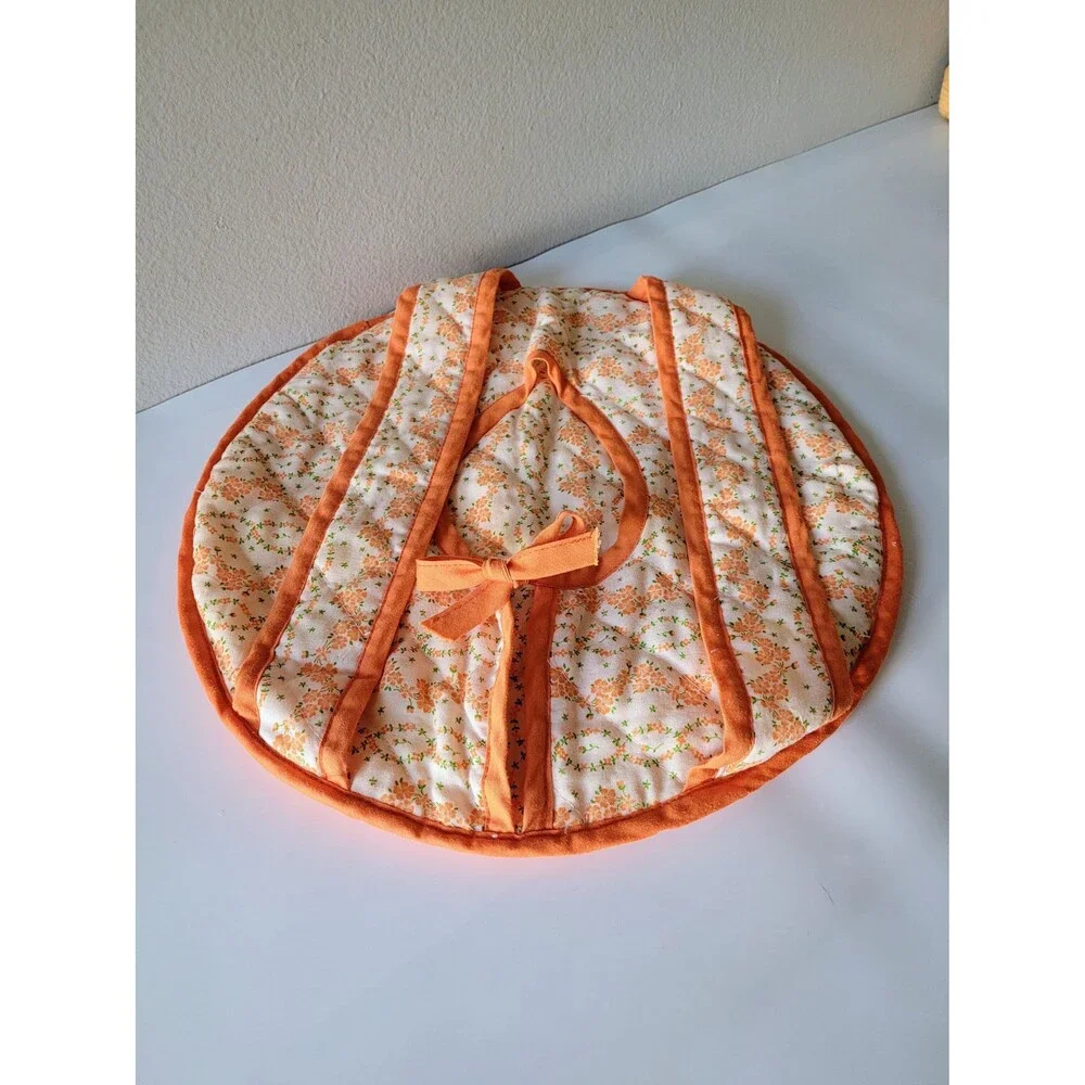 Vintage Orange Floral Casserole Caddy, Pie, Cake Carrier, Quilted Potluck Tote